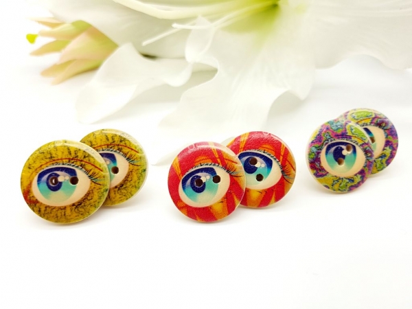 Augen Knopf Ohrstecker Holz Button